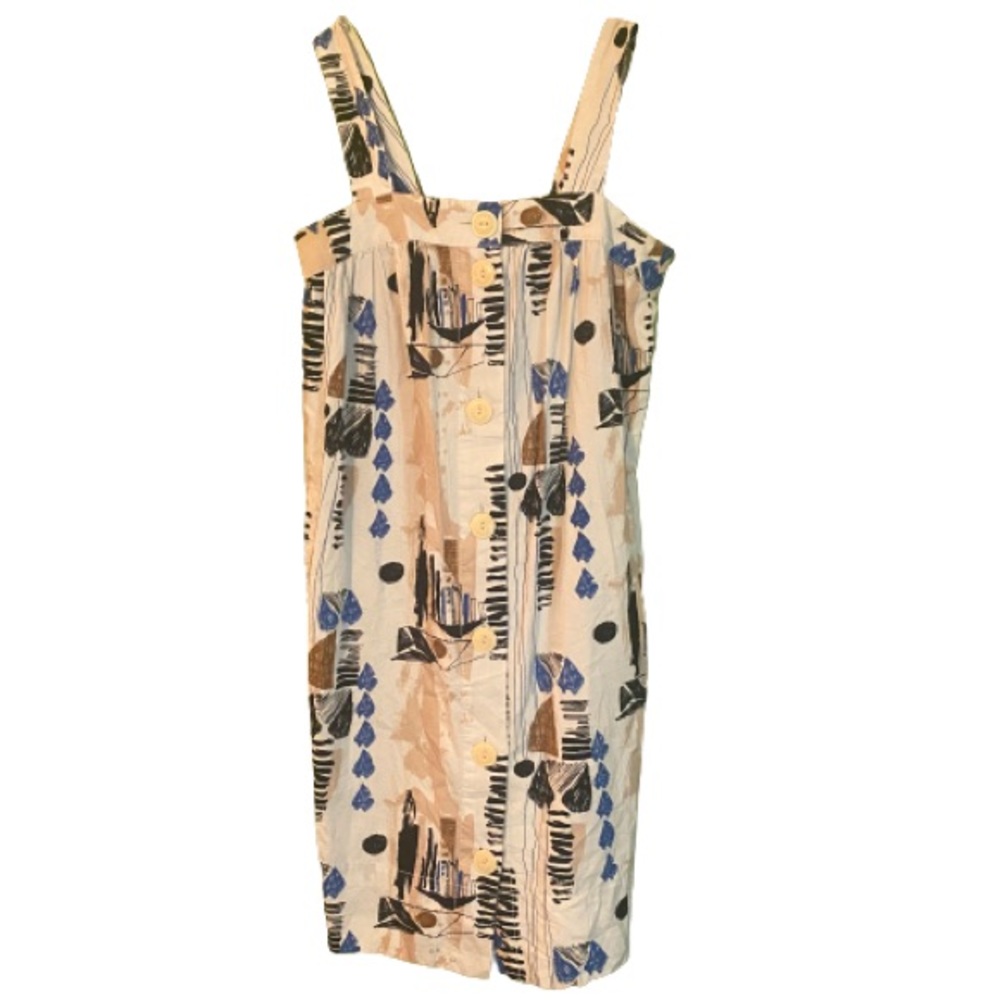 H&M organic cotton button front side pockets 90’s print dress